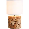 Invicta Interior Nachttischleuchte Weiß Natur Stoff Holz 45 cm gemütlich< Tischlampen|Schlafzimmer Lampen