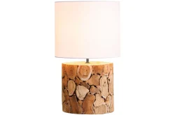 Invicta Interior Nachttischleuchte Weiß Natur Stoff Holz 45 cm gemütlich< Tischlampen|Schlafzimmer Lampen