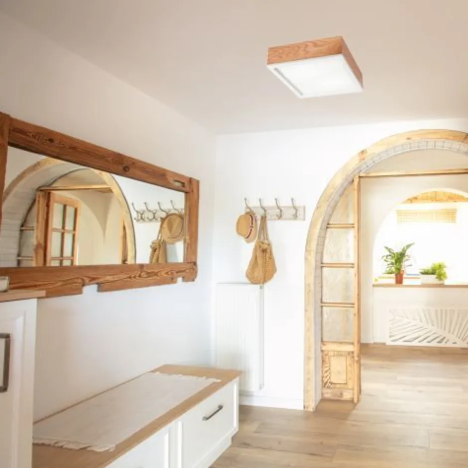 Wohnzimmerlampen|Glaslampen*Lamkur Natürliche Deckenlampe Eiche Glas L:31 cm E27 2-flmg