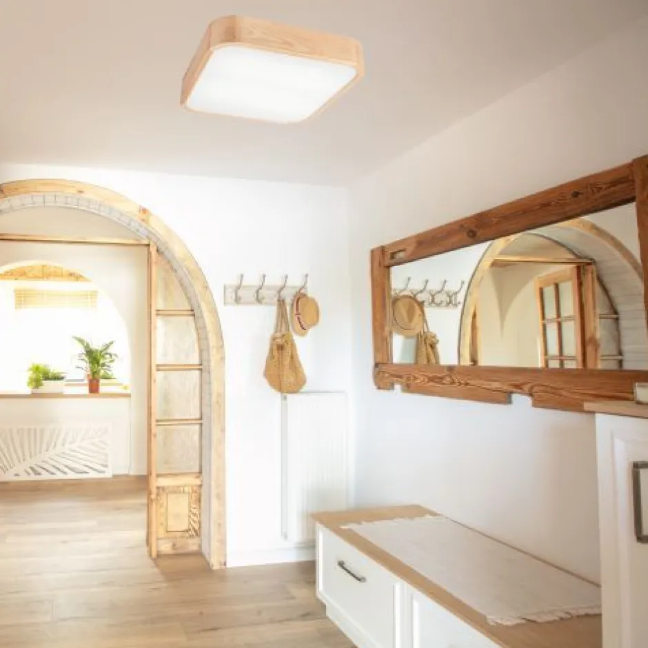 Lamkur Natürliche Deckenlampe Pinie Glas B:45 cm E27 4-flmg< Wohnzimmerlampen|Glaslampen