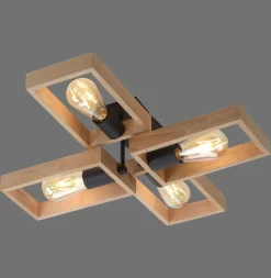 Deckenleuchten|Flurlampen*Just Light Natürliche Deckenlampe Retro Holz Metall L:62 cm E27