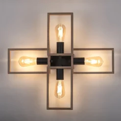 Deckenleuchten|Flurlampen*Just Light Natürliche Deckenlampe Retro Holz Metall L:62 cm E27