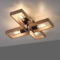 Deckenleuchten|Flurlampen*Just Light Natürliche Deckenlampe Retro Holz Metall L:62 cm E27