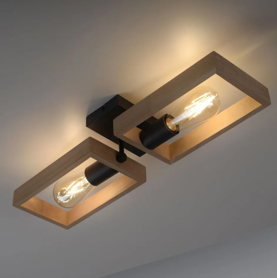 Just Light Natürliche Deckenlampe Retro Holz Metall L:57 cm E27< Flurlampen|Wohnzimmerlampen