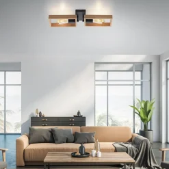 Just Light Natürliche Deckenlampe Retro Holz Metall L:57 cm E27< Flurlampen|Wohnzimmerlampen