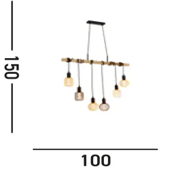 Searchlight Natürliche Hängelampe Holz E27 100 cm 6-flammig Vintage< Wohnzimmerlampen|Esszimmer Lampen