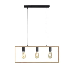 Just Light Natürliche Hängelampe Retro Holz Metall L:69 cm 3-flmg< Hängelampen|Bürolampen