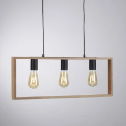 Just Light Natürliche Hängelampe Retro Holz Metall L:69 cm 3-flmg< Hängelampen|Bürolampen