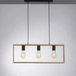 Just Light Natürliche Hängelampe Retro Holz Metall L:69 cm 3-flmg< Hängelampen|Bürolampen