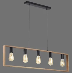 Hängelampen|Bürolampen*Just Light Natürliche Hängelampe Retro Holz Metall L:100 cm 5-flmg