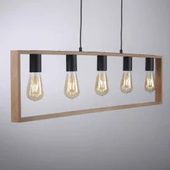 Hängelampen|Bürolampen*Just Light Natürliche Hängelampe Retro Holz Metall L:100 cm 5-flmg