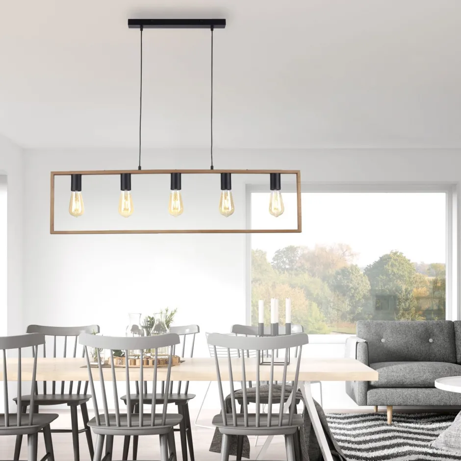 Hängelampen|Bürolampen*Just Light Natürliche Hängelampe Retro Holz Metall L:100 cm 5-flmg