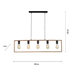 Hängelampen|Bürolampen*Just Light Natürliche Hängelampe Retro Holz Metall L:100 cm 5-flmg