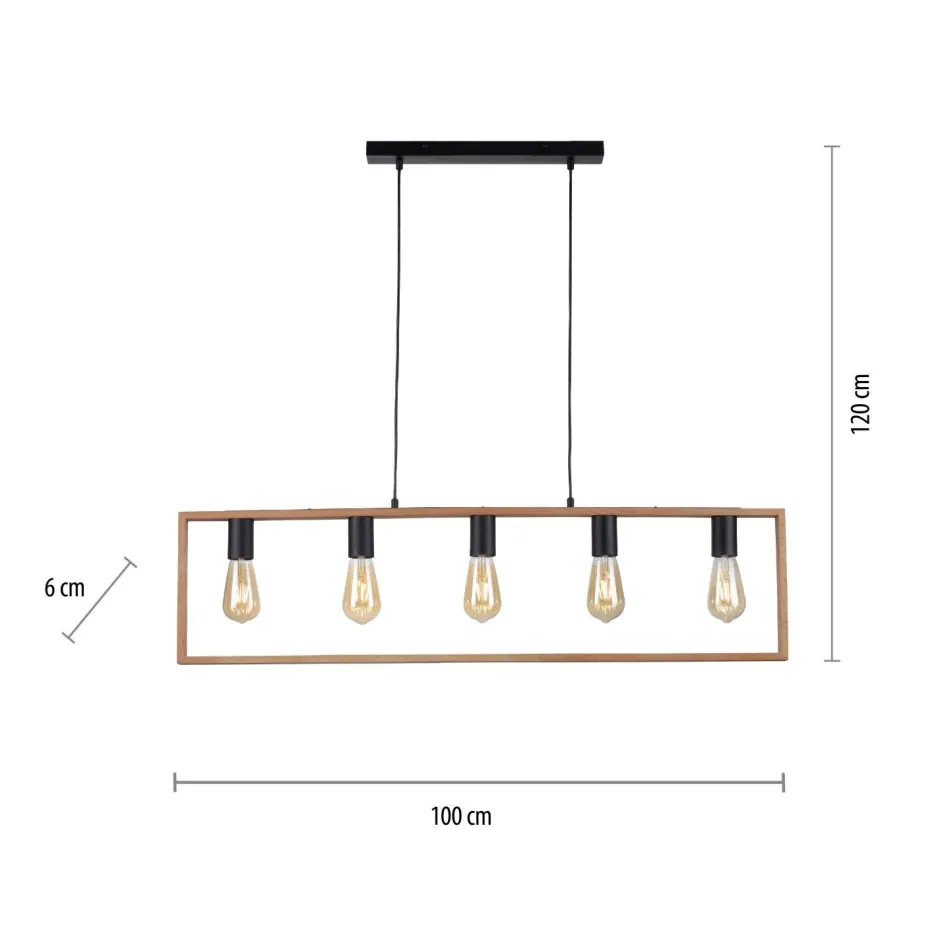 Hängelampen|Bürolampen*Just Light Natürliche Hängelampe Retro Holz Metall L:100 cm 5-flmg