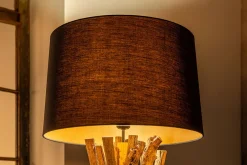 Bürolampen|Stofflampen*Invicta Interior Natürliche Stehlampe Schwarz Gold 151 cm Holz Baumwolle
