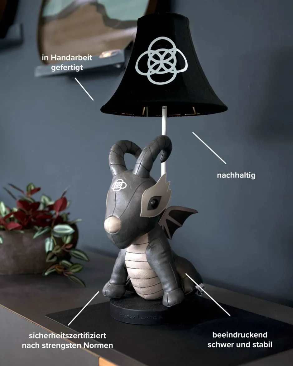 Wohnzimmerlampen|Kinderzimmerlampen*Happy Lamps Niedliche Kinderzimmerlampe LED 58 cm Drache Grau Schwarz