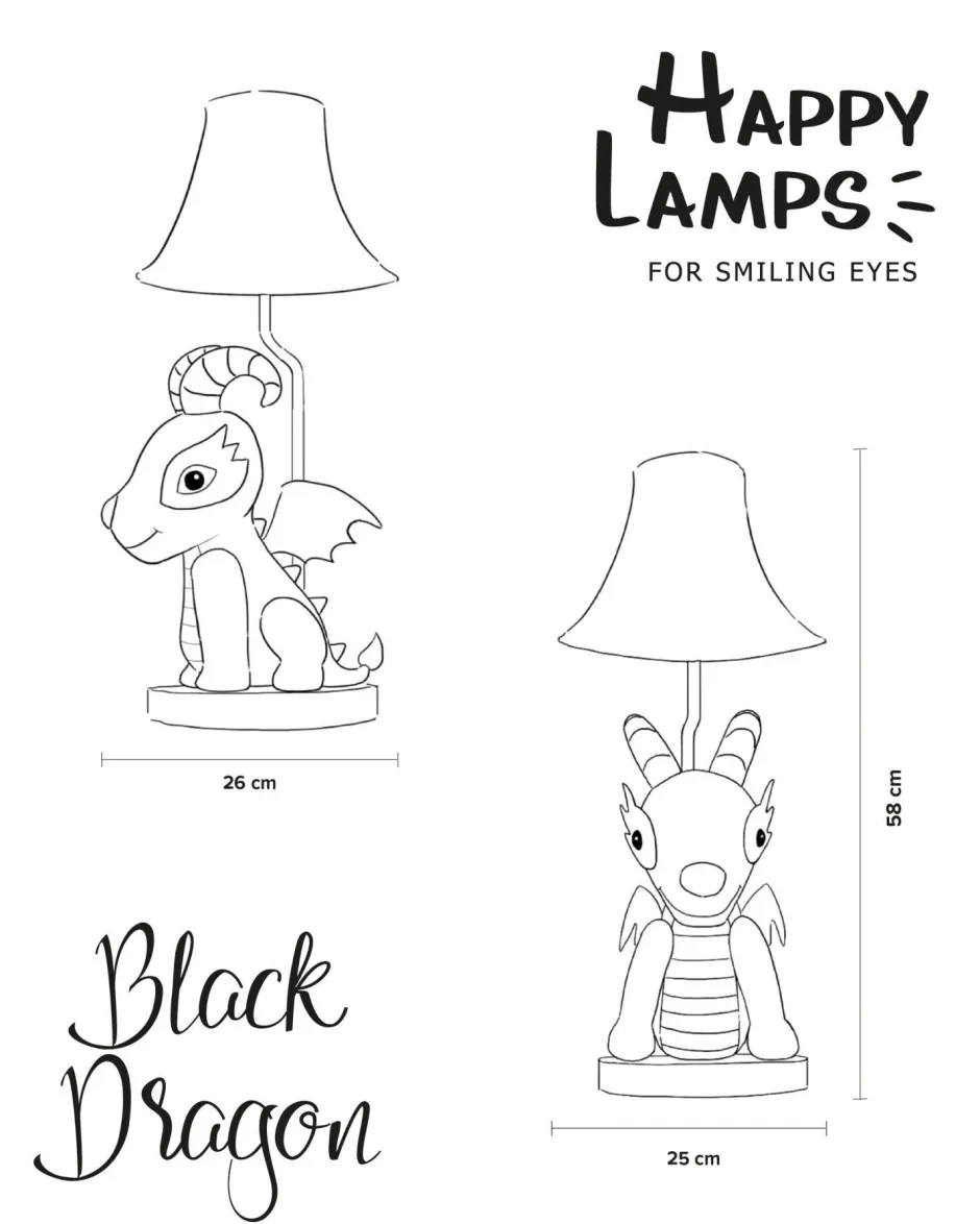 Wohnzimmerlampen|Kinderzimmerlampen*Happy Lamps Niedliche Kinderzimmerlampe LED 58 cm Drache Grau Schwarz