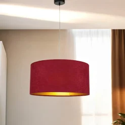 Hängelampen|Esszimmer Lampen*BPS Koncept Pendellampe Rot Gold Retro Ø50cm Esstisch Stoff