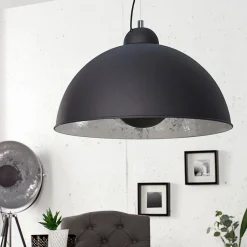 Hängelampen|Esszimmer Lampen*Invicta Interior Pendellampe rund Ø55cm Retro Schwarz Silber