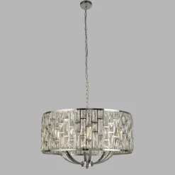 Searchlight Pendelleuchte Art Déco Ø 65 cm rund 8x E14 Kristall Schirm< Hängelampen|Wohnzimmerlampen