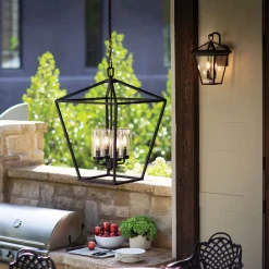 Metall Lampen|Vintage Lampen*Elstead Pendelleuchte außen Aluminium Glas E14 IP44 Schwarz Vintage