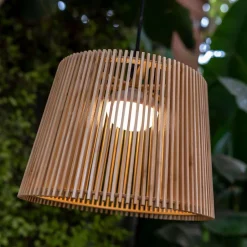 Metall Lampen|Hängeleuchten Außen*Newgarden Pendelleuchte außen LED Akku Holz Ø 39 cm IP54 2700 K dimmbar