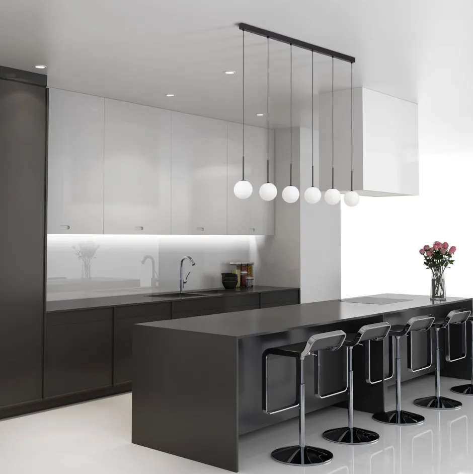 Hängelampen|Esszimmer Lampen*TK Lighting Pendelleuchte B: 122 cm Glas Metall Schwarz Weiß 6x G9