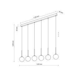 Hängelampen|Esszimmer Lampen*TK Lighting Pendelleuchte B: 122 cm Glas Metall Schwarz Weiß 6x G9