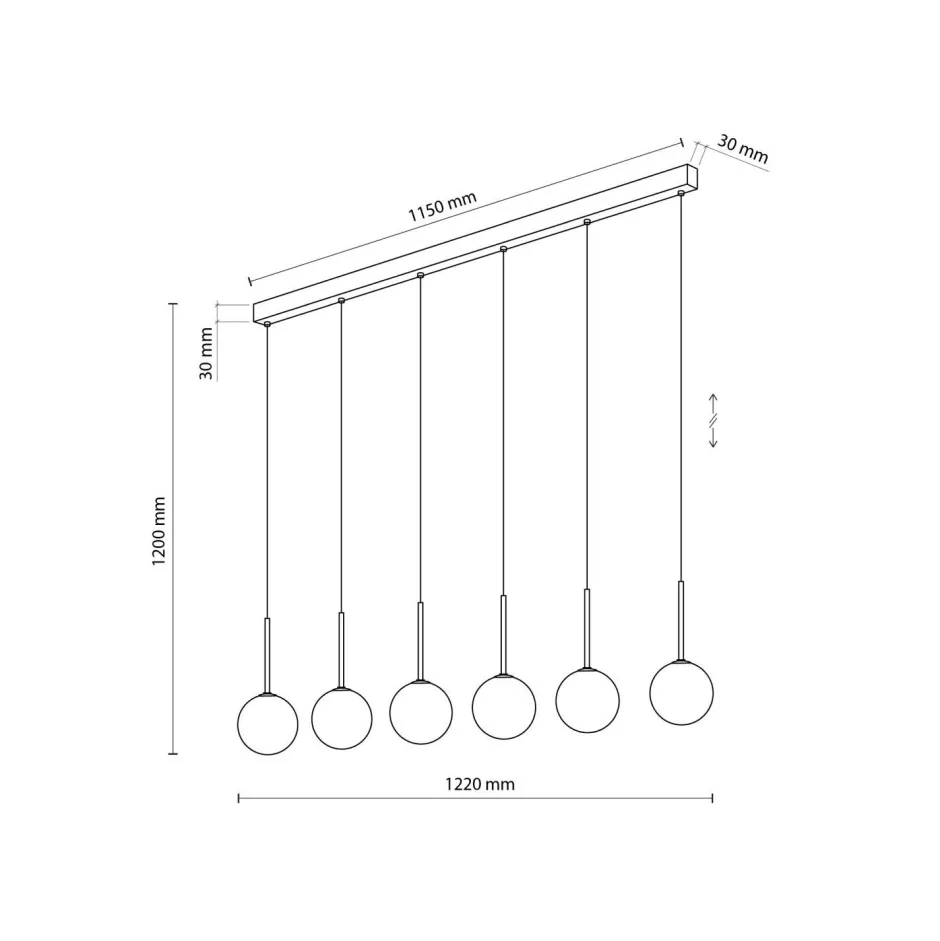 Hängelampen|Esszimmer Lampen*TK Lighting Pendelleuchte B: 122 cm Glas Metall Schwarz Weiß 6x G9