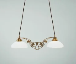 Berliner Messingleuchten Pendelleuchte Berliner Messing Glas Ornamente E27 67 cm< Hängelampen|Bürolampen