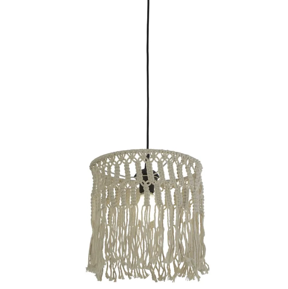 Searchlight Pendelleuchte Boho Seil Ø 31,5 cm Weiß Natur E27 DANNY< Hängelampen|Esszimmer Lampen