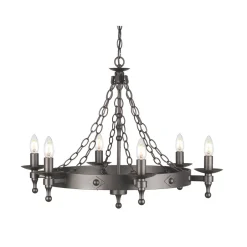 Elstead Pendelleuchte CAMELOT 9 Eisen Schwarz Ø74cm Lampe< Rustikale Lampen|Designerlampen