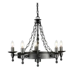 Hängelampen|Rustikale Lampen*Elstead Pendelleuchte CAMELOT 9 Schwarz Ø60cm Design Lampe