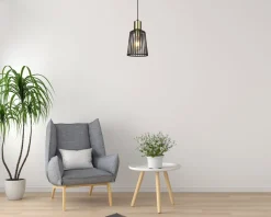 Hängelampen|Bürolampen*Searchlight Pendelleuchte E27 Ø 16 cm in Schwarz Messing Metall
