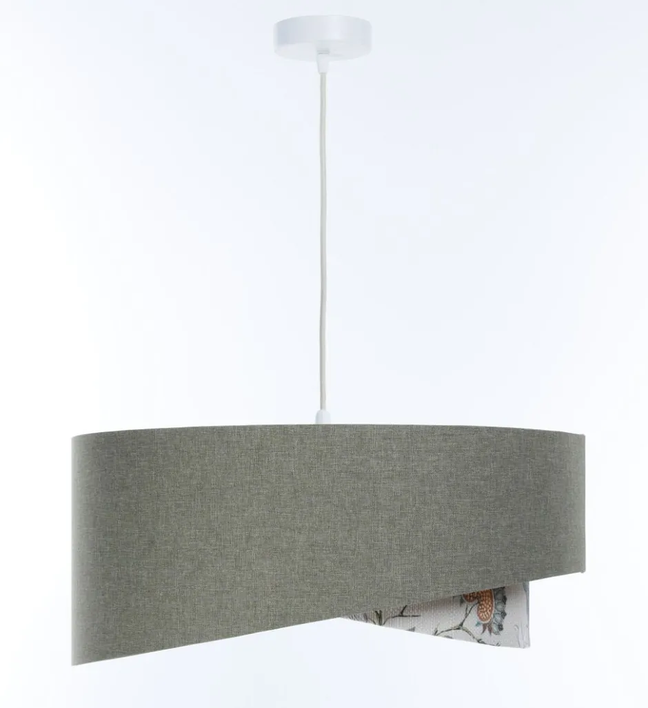 Bürolampen|Schlafzimmer Lampen*BPS Koncept Pendelleuchte E27 rund Ø 45 cm Grün Weiß Floral Stoffschirm