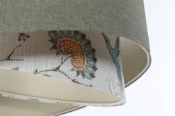 Bürolampen|Schlafzimmer Lampen*BPS Koncept Pendelleuchte E27 rund Ø 45 cm Grün Weiß Floral Stoffschirm