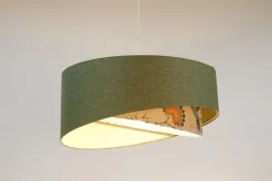 Bürolampen|Schlafzimmer Lampen*BPS Koncept Pendelleuchte E27 rund Ø 45 cm Grün Weiß Floral Stoffschirm