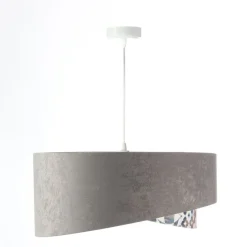 BPS Koncept Pendelleuchte E27 rund Ø 50 cm Stoff Velours Optik Grau Beige< Hängelampen|Bürolampen