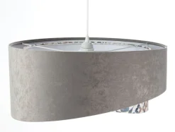 BPS Koncept Pendelleuchte E27 rund Ø 50 cm Stoff Velours Optik Grau Beige< Hängelampen|Bürolampen