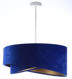 Hängelampen|Bürolampen*BPS Koncept Pendelleuchte E27 rund Ø 50 cm Blau Gold Stoff Velours Optik