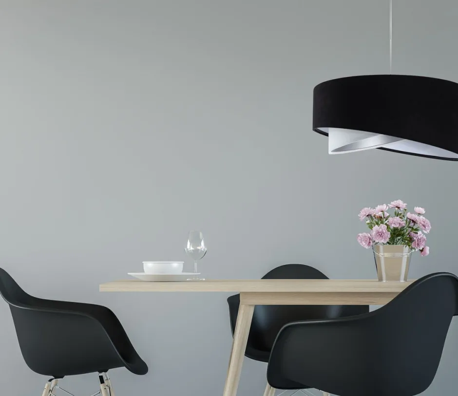 Bürolampen|Schlafzimmer Lampen*BPS Koncept Pendelleuchte E27 rund D: 50 cm Stoff Schwarz Silber Weiß