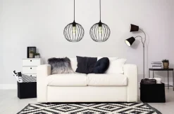 Hängelampen|Bürolampen*Belis Pendelleuchte E27 Schwarz Metall 2-flammig L:60 cm