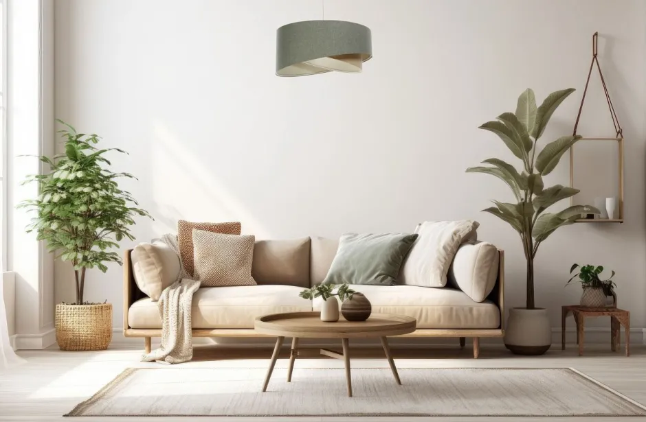 BPS Koncept Pendelleuchte E27 Stoffschirm Ø 50 cm Grün Beige verstellbar< Bürolampen|Schlafzimmer Lampen