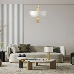 Maytoni Pendelleuchte Edelstahl Stoff E14 Ø 68 cm rund Modern< Hängelampen|Esszimmer Lampen