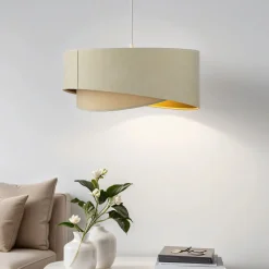 Hängelampen|Esszimmer Lampen*BPS Koncept Pendelleuchte Esstisch Creme Gold Stoff Lampe
