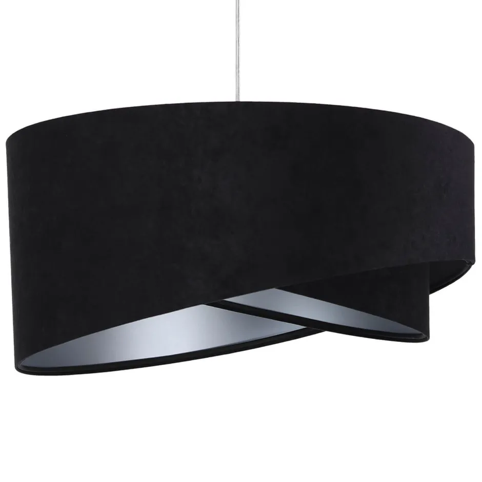 BPS Koncept Pendelleuchte Esstisch Schwarz Silber Stoff Ø50cm< Moderne Lampen|Wohnzimmerlampen