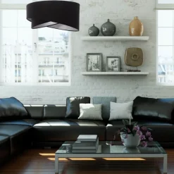 BPS Koncept Pendelleuchte Esstisch Schwarz Silber Stoff Ø50cm< Moderne Lampen|Wohnzimmerlampen