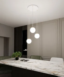 Emibig Pendelleuchte 3-flammig Ø 40 cm Weiß Gold Glas< Bürolampen|Küchenlampen