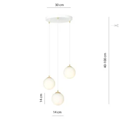 Emibig Pendelleuchte 3-flammig Ø 40 cm Weiß Gold Glas< Bürolampen|Küchenlampen