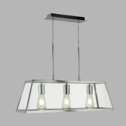 Searchlight Pendelleuchte 3-flammig Chrom Klar E27 Glas Metall< Hängelampen|Wohnzimmerlampen